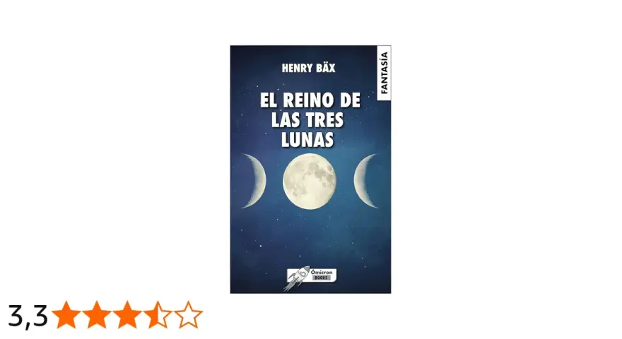 Resumen de "El reino de las tres lunas": una portada de libro de fantasía con tres lunas en un cielo estrellado.
