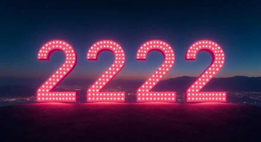 Neonowe cyfry 2222 na tle nocnego miasta. To symboliczny rok, który niesie ze sobą nowe możliwości i wyzwania.