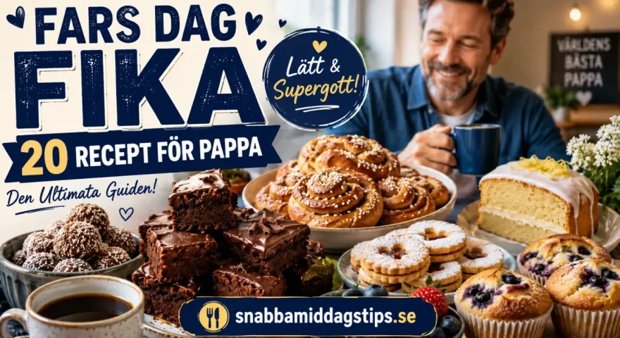 Fars dag fika med 20 recept för pappa. En härlig buffé med kanelbullar, kladdkaka, muffins och kakor. Perfekt för att fira världens bästa pappa!
