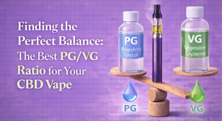 Balanza muestra botellas de propilenglicol (PG) y glicerina vegetal (VG), claves para mezclar líquidos de vapeo CBD.