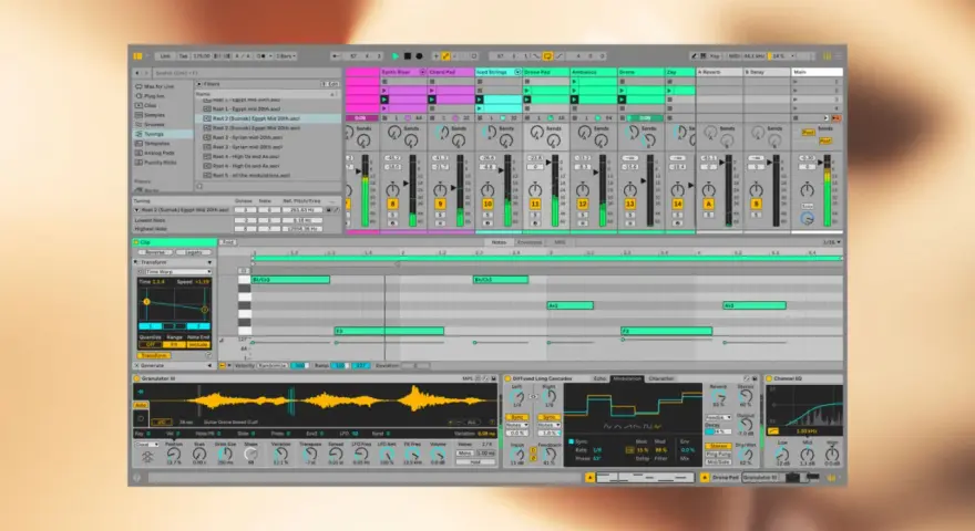 Ableton Beta: Musikproduktion mit digitalen Instrumenten und Effekten. Ein Blick auf die Benutzeroberfläche.