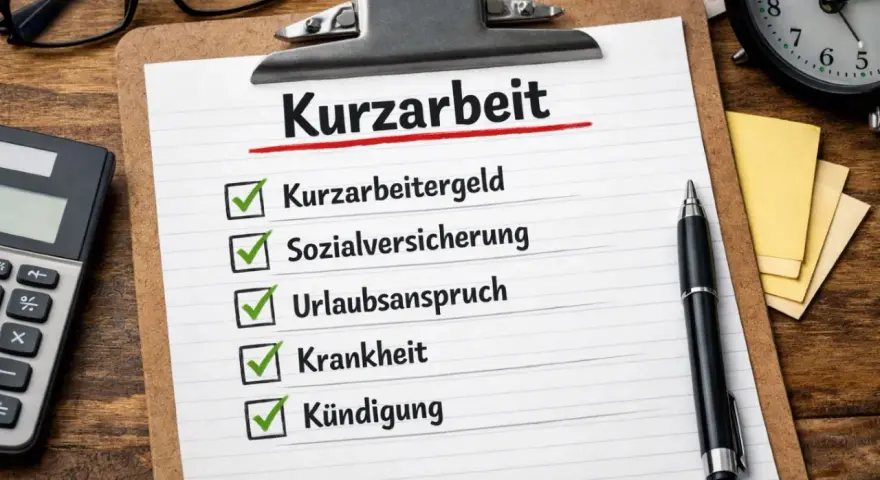 Checkliste für Kurzarbeit: Wie viele Stunden sind betroffen? Mit Punkten für Kurzarbeitergeld, Sozialversicherung, Urlaubsanspruch, Krankheit und Kündigung.