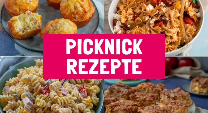Herzhafte Muffins, Nudelsalat, Pasta-Salat und Apfelkuchen – tolle Picknick Ideen für jeden Geschmack.