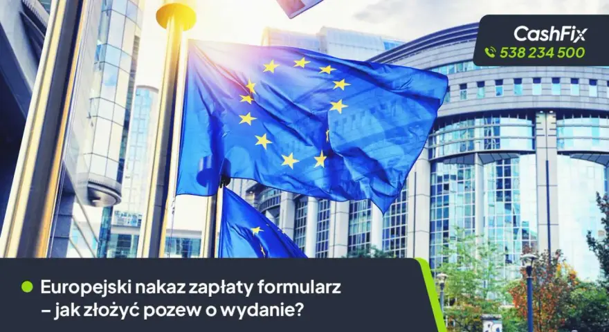 Europejski nakaz zapłaty formularz – jak złożyć pozew o wydanie? Flagi UE przed budynkiem Parlamentu Europejskiego.