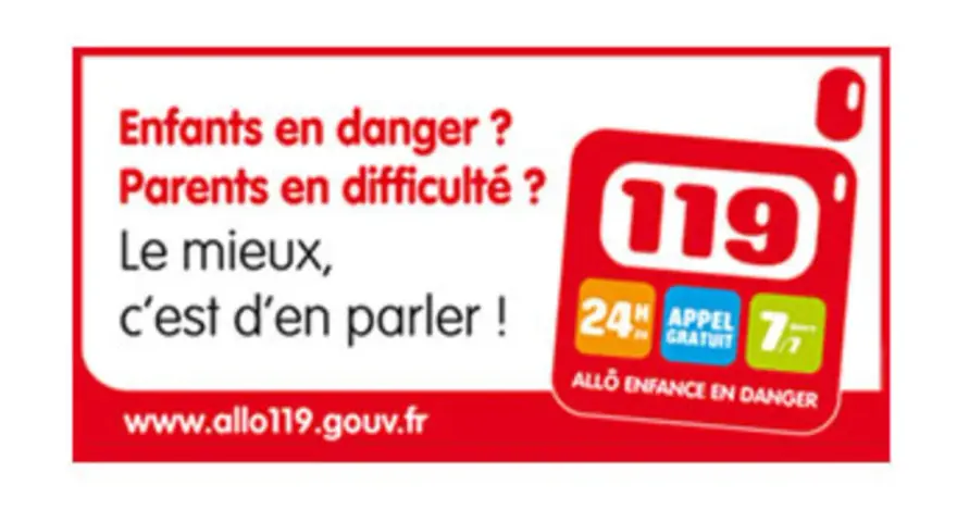 Enfants en danger ? Parents en difficulté ? Le mieux, c'est d'en parler ! Allo Enfance en Danger, numéro 119.
