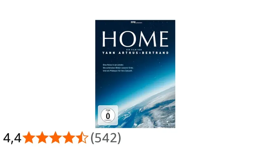 Copertina del home documentario "HOME" di Yann Arthus-Bertrand, con vista della Terra dallo spazio.