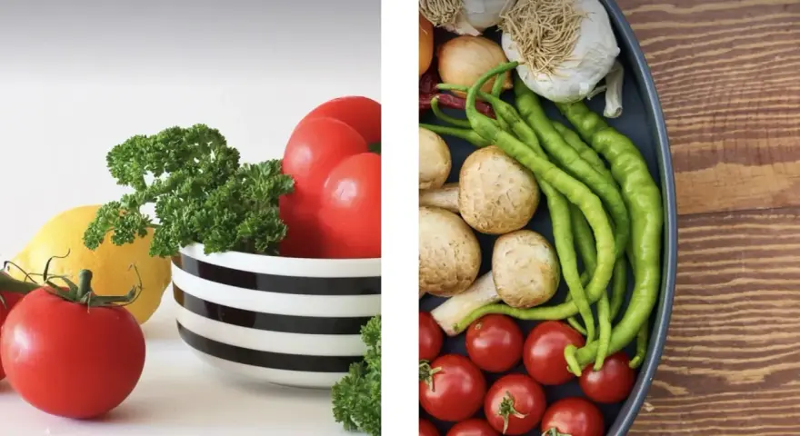 Pomodori, limone, prezzemolo e verdure miste. Alimenti ricchi di vitamina A in gravidanza per una dieta sana.