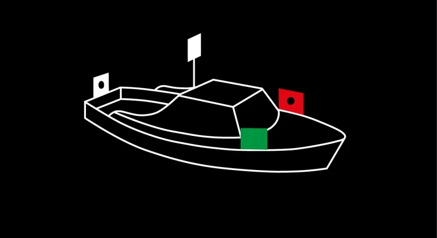 Beleuchtung für Boote unter 7 Meter: Grüne und rote Positionslichter, weiße Heckflagge.