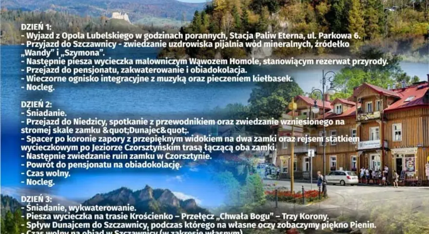 Atrakcje Szczawnica i okolice: wycieczka do Wąwozu Homole, zamków w Niedzicy i Czorsztynie, spływ Dunajcem.