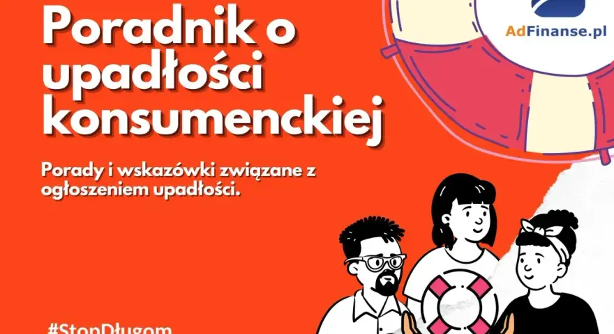 Ilustracja przedstawia uśmiechniętych ludzi, którzy otrzymują pomoc w trudnej sytuacji. Poradnik o upadłości konsumenckiej oferuje wsparcie dla osób zadłużonych.