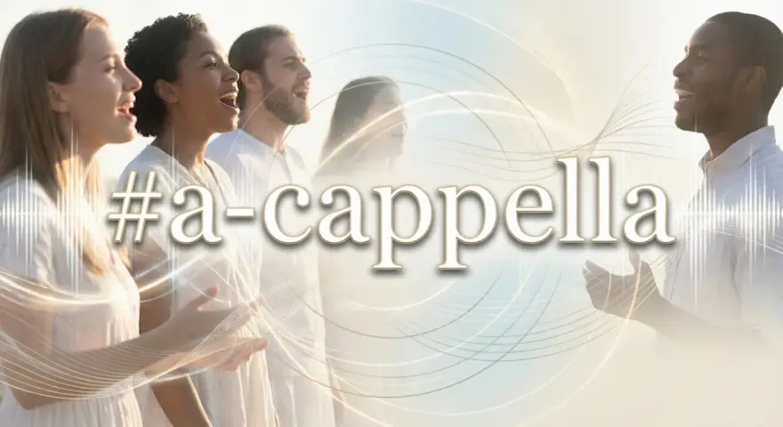 Grupa ludzi śpiewa bez instrumentów. To jest właśnie co to acapella.