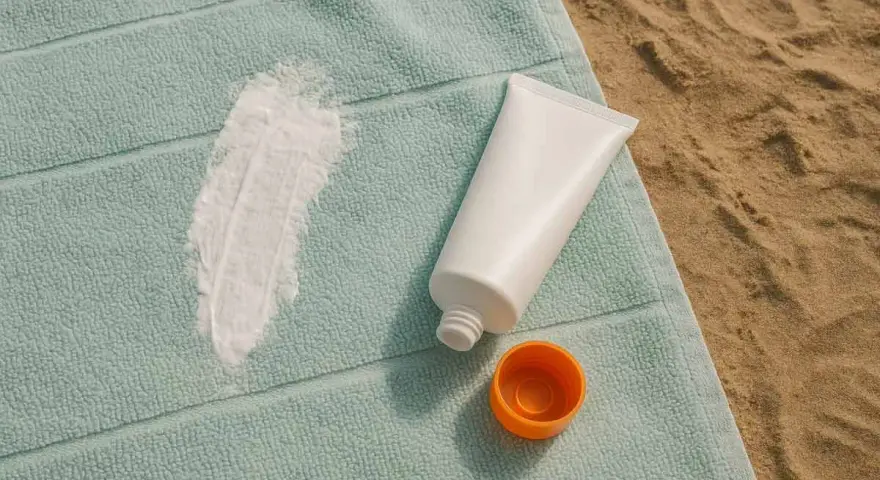 Crema solare su telo da spiaggia. Scopri come togliere le macchie gialle dalla biancheria colorata con rimedi naturali.