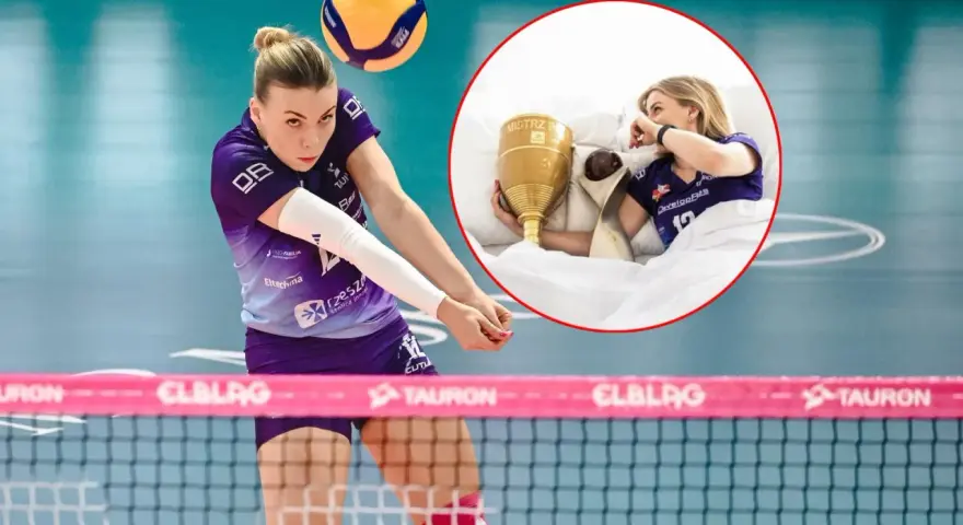 Libero reprezentacji Polski w akcji, a w kółku mistrzyni cieszy się z pucharu w łóżku.