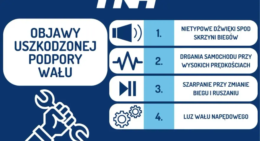 Objawy uszkodzonej podpory wału: nietypowe dźwięki, drgania, szarpanie przy zmianie biegu, luz wału napędowego. Sprawdź, czy Twój samochód nie daje sygnałów o problemach z łożyskiem podpory wału.