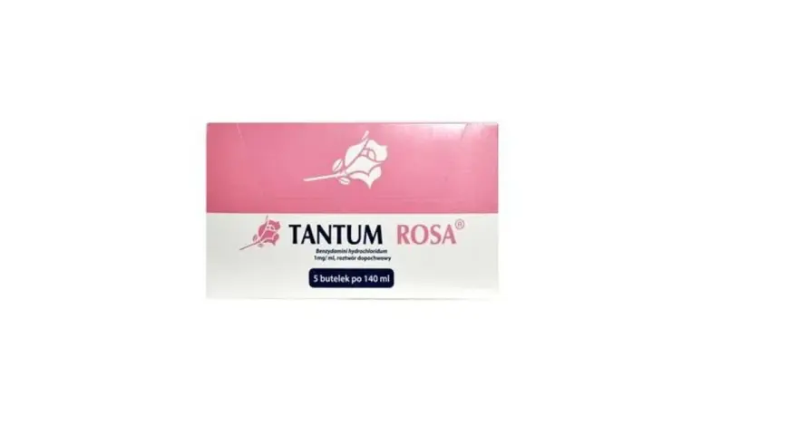 Tantum Rosa, roztwór dopochwowy, 5 butelek po 140 ml. Pomoc po porodzie.
