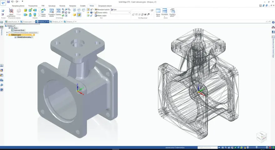Projektowanie figurek 3d: widok bryłowy i siatkowy elementu w programie CAD.