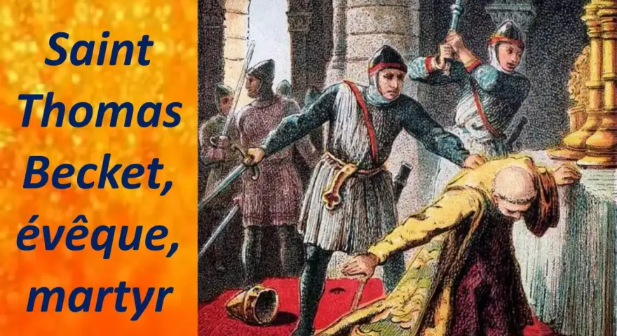 Assassinat de Thomas Becket, archevêque de Canterbury, par des chevaliers. La scène dépeint le martyre de Thomas Becket.