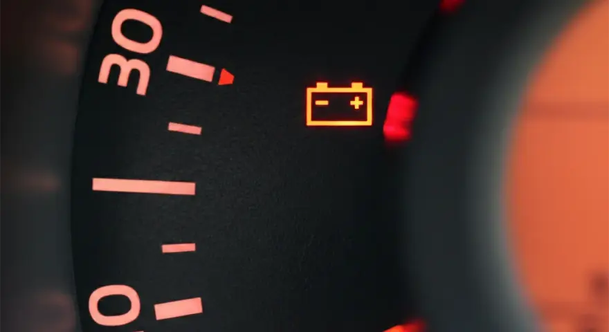 Spia della batteria accesa, un segnale che la batteria quasi scarica potrebbe lasciare a piedi.