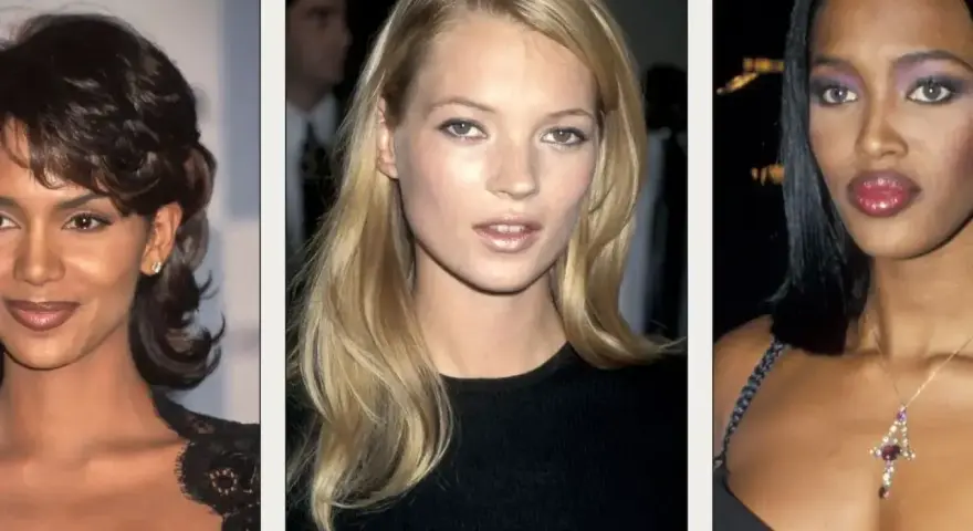 Ikony stylu: Halle Berry, Kate Moss i Naomi Campbell w ikonicznym makijażu lat 90.