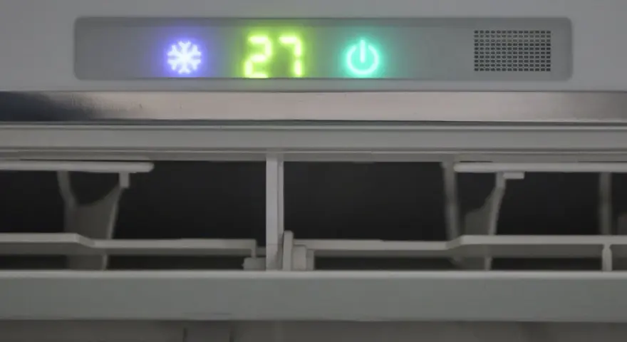 Aire acondicionado a 27 grados en verano. El indicador muestra un copo de nieve, la temperatura y el botón de encendido.