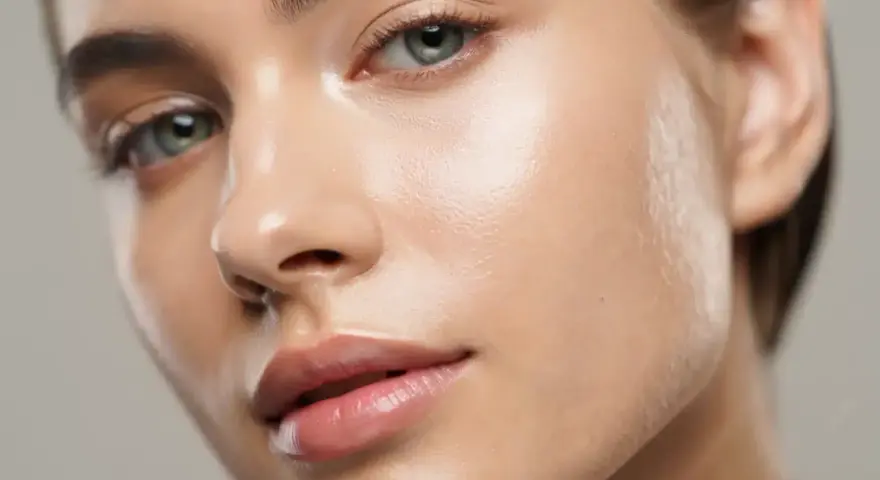 Visage d'une femme avec une peau lumineuse et hydratée, un exemple de comment avoir une peau lisse sans imperfection.