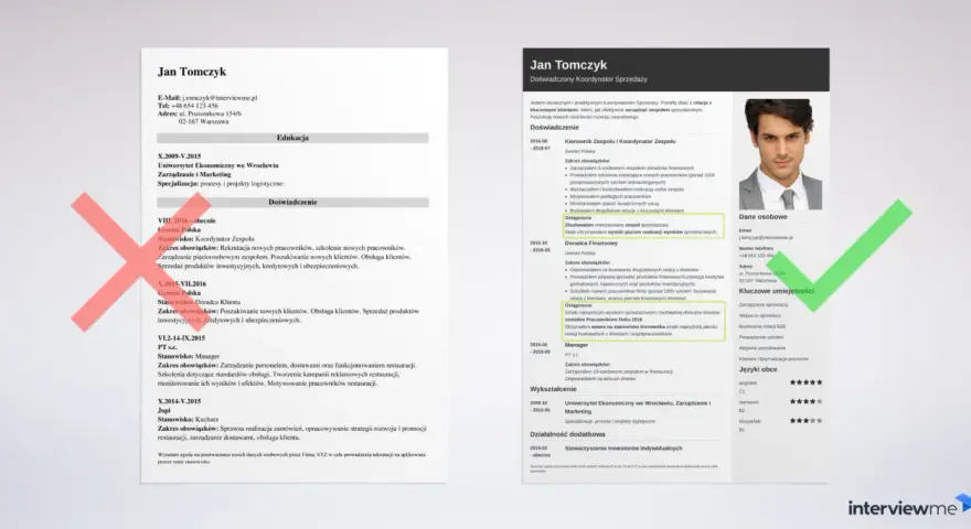 CV Jana Tomczyka, doświadczonego koordynatora sprzedaży, z kluczowymi umiejętnościami i historią zatrudnienia.