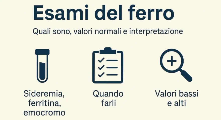 Esami del ferro: sideremia, ferritina, emocromo. Capire i sintomi di ferro basso e i valori normali.