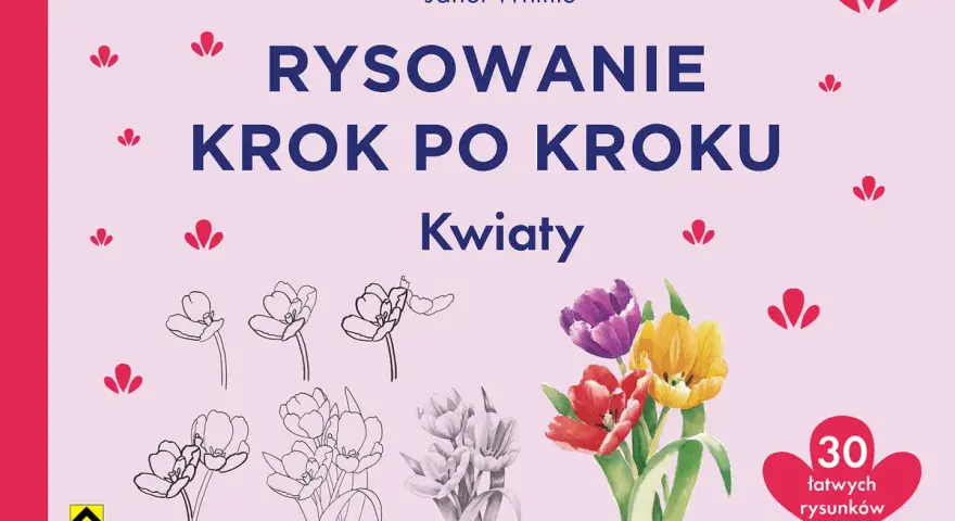 Książka "Rysowanie krok po kroku: Kwiaty" zawiera łatwe szkice kwiatów, od prostych linii po realistyczne akwarele.