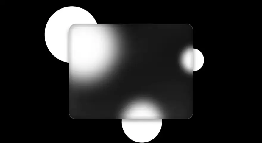 Abstract design with backlit acrylic panels and soft, glowing circles on a black background.