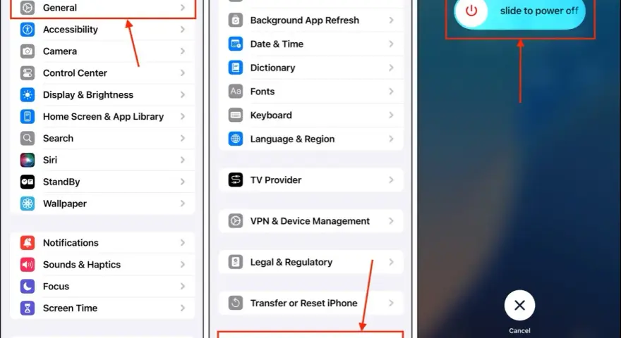 Instruktioner för att rensa historik iPhone: Gå till Inställningar > Allmänt > Stäng av.
