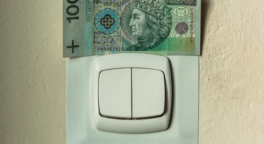Sto złotych na włączniku światła symbolizuje opłatę sieciową zmienną całodobową.