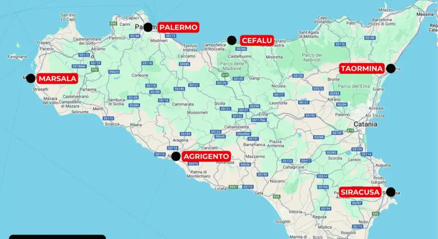 Itinerario di 10 giorni in Sicilia in moto: da Marsala a Siracusa, passando per Palermo, Agrigento e Taormina.