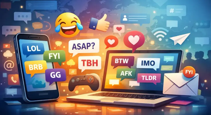 Digitale Kommunikation mit vielen Abkürzungen wie LOL, FYI, BRB, GG, ASAP, TBH, BTW, IMO, AFK, TLDR. Was bedeutet HZM Jugendsprache? Hier sind Beispiele!