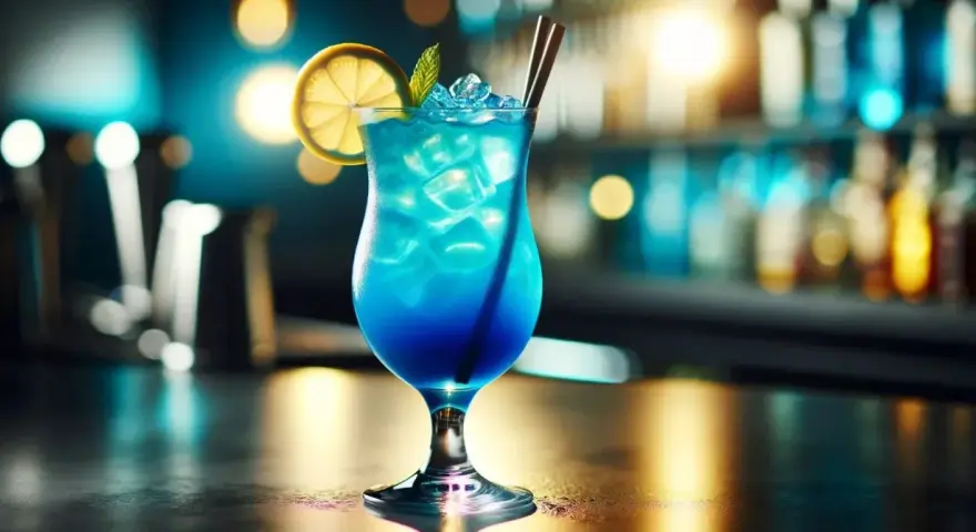 Niebieski koktajl z lodem, plasterkiem cytryny i miętą. Idealny na letnie wieczory, oto blue lagoon przepis.