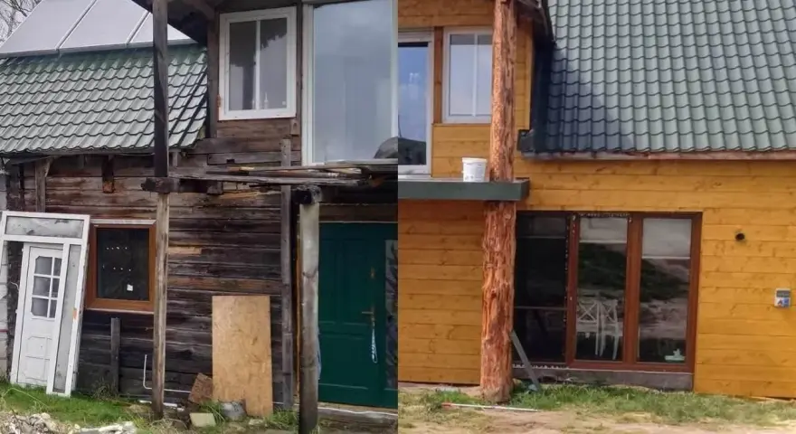 Spektakularna metamorfoza starego domu: od rozpadającej się chaty do przytulnego drewnianego domu.