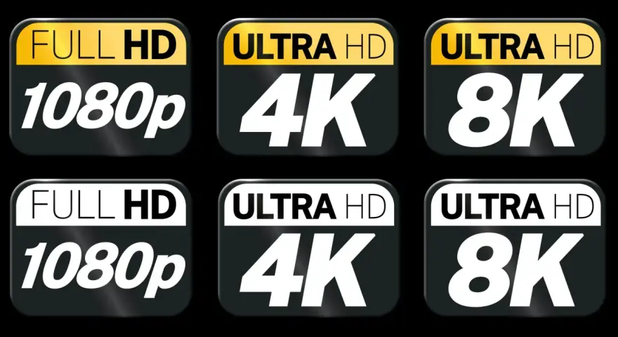 Full HD, Ultra HD 4K och 8K. Vad betyder HD? Bilden visar olika upplösningar för video.