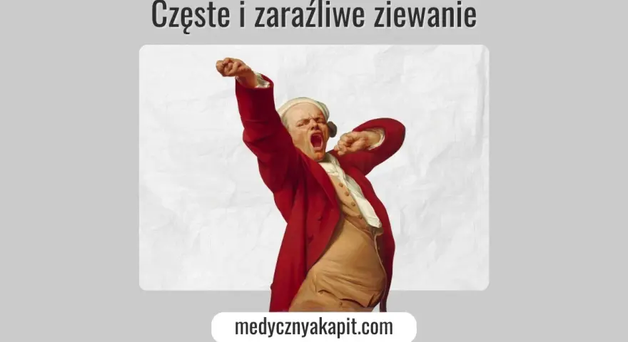 Człowiek w czerwonym płaszczu ziewając, jakby nie mógł złapać pełnego oddechu. Ziewanie jest zaraźliwe.