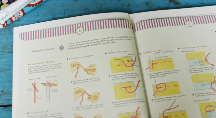 Aprender a coser a mano: cómo enhebrar la aguja, hacer nudos y empezar a coser con puntadas básicas.