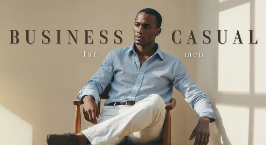 Uomo con camicia azzurra e pantaloni chiari, un look business casual perfetto per l'estate.