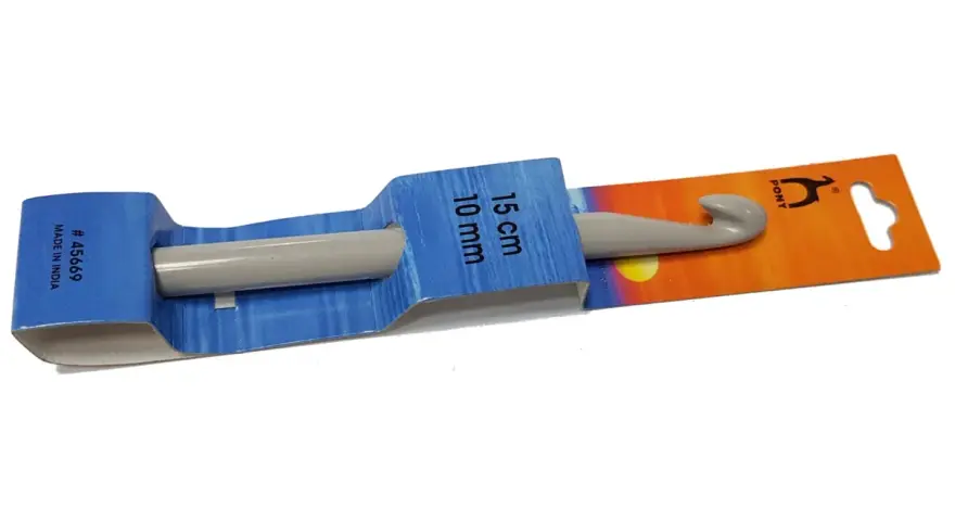 Szare szydełko plastikowe 10 mm, 15 cm, Pony, Made in India. Idealne do grubych włóczek.