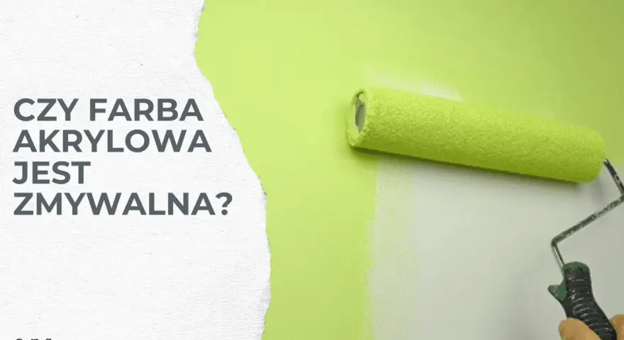 Wałek malarski pokrywa ścianę jasną zieloną farbą. Czy farba akrylowa jest zmywalna? Dowiedz się więcej na www.woow.expert.