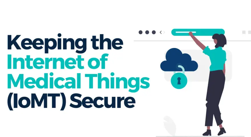 Illustration of a person interacting with a digital interface, emphasizing the importance of iomt security for connected medical devices.