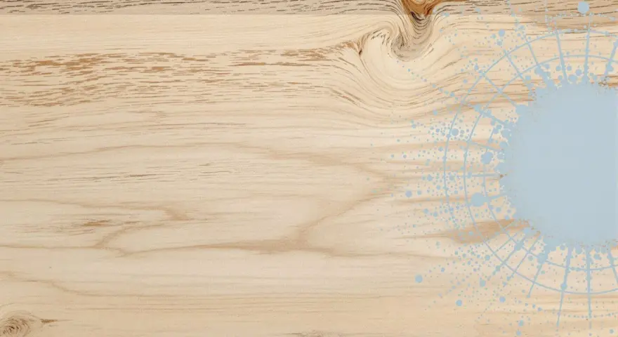 Texture de bois clair avec un motif abstrait bleu clair rappelant un saturateur bois intérieur.