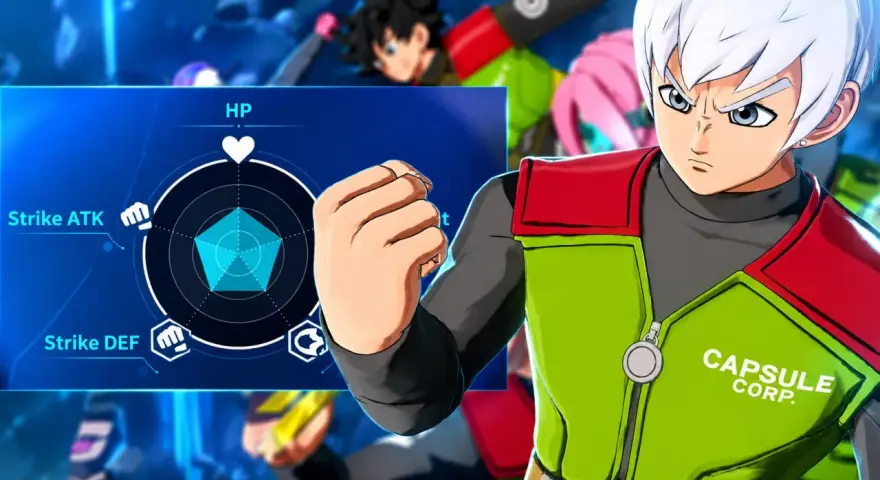 Personaje con stats de Dragon Ball Xenoverse 3, listo para el combate.
