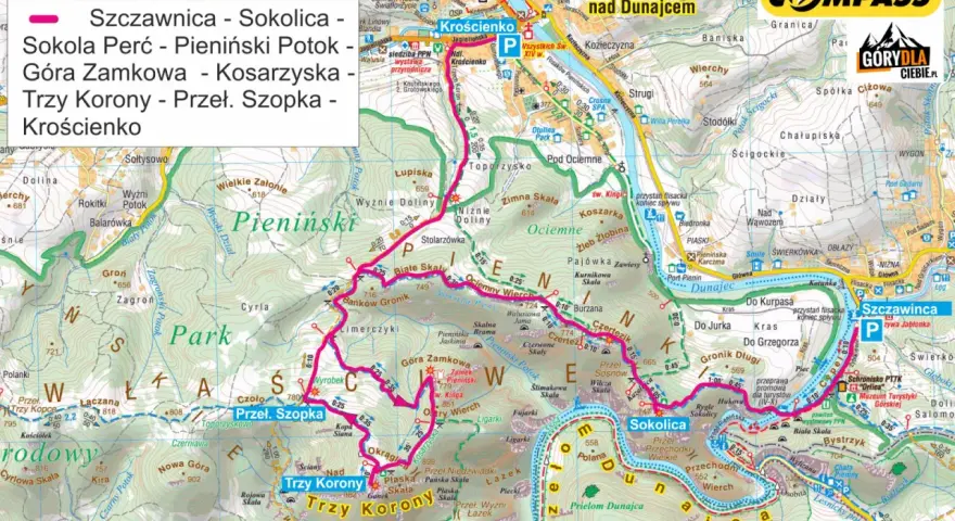 Trzy Korony z Krościenka, widok na Pieniński Park Narodowy, szlaki turystyczne, Dunajec.
