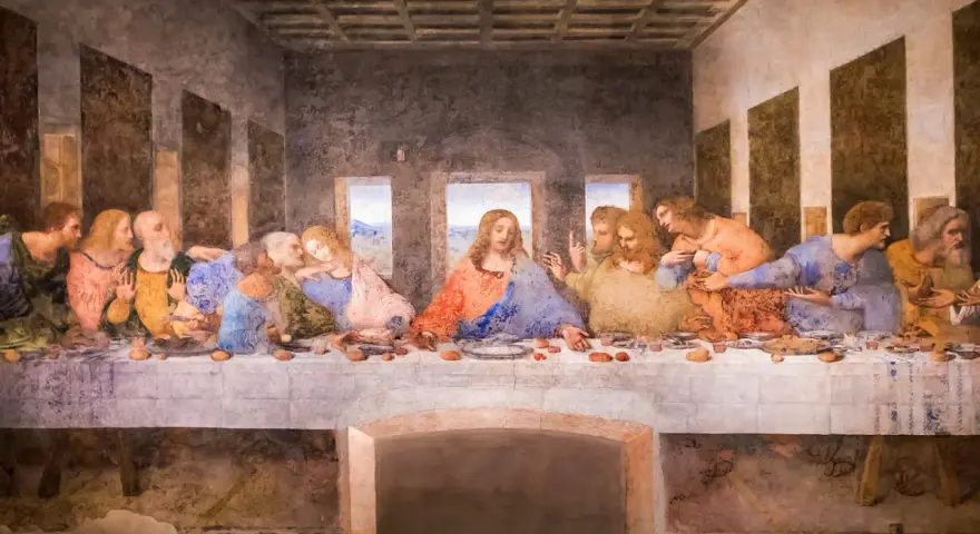 Leonardo da Vinci namalował obraz Ostatnia Wieczerza, przedstawiający Jezusa i apostołów przy stole.