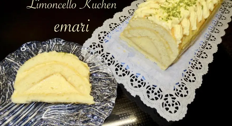 Limoncello Kuchen, eine süße Rolle mit cremiger Füllung, verziert mit Pistazien. Ein Genuss wie bei Schuhbeck.