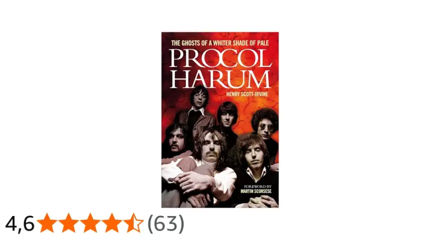 Okładka książki o zespole Procol Harum, z wizerunkiem członków grupy i tytułem "The Ghosts of a Whiter Shade of Pale".