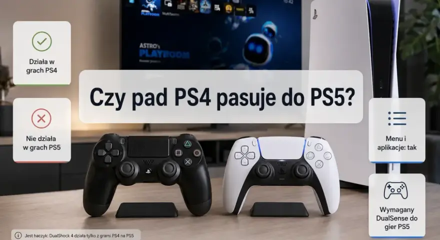 Czy pad od PS4 pasuje do PS5? Tak, ale tylko do gier z PS4. Do gier z PS5 potrzebny jest DualSense.