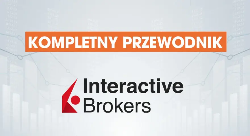 Kompletny przewodnik jak inwestować w fundusze inwestycyjne. Logo Interactive Brokers na tle wykresów.